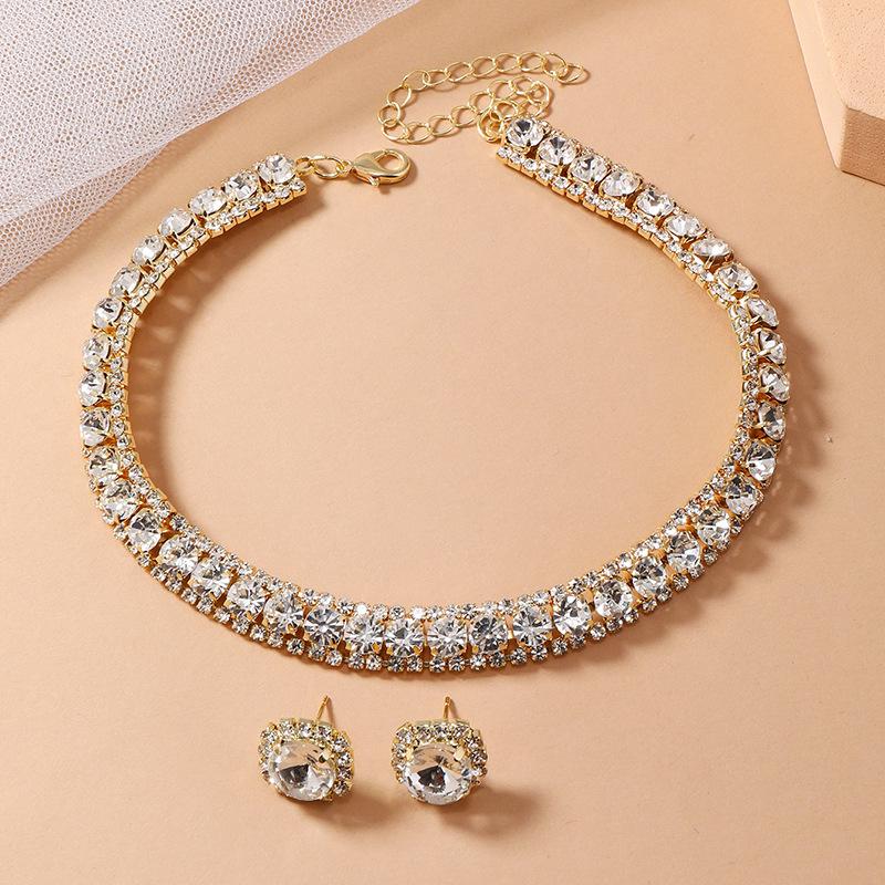Crystal Square Stud Earrings & Necklace Set product image