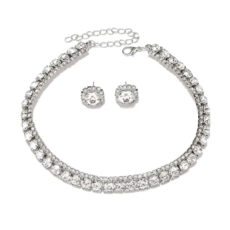 Crystal Square Stud Earrings & Necklace Set product image