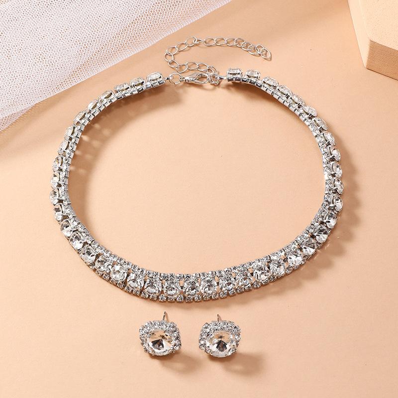 Crystal Square Stud Earrings & Necklace Set product image